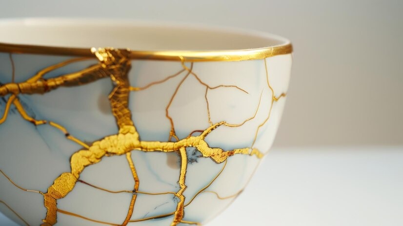 Pieza de cerámica pegada con oro